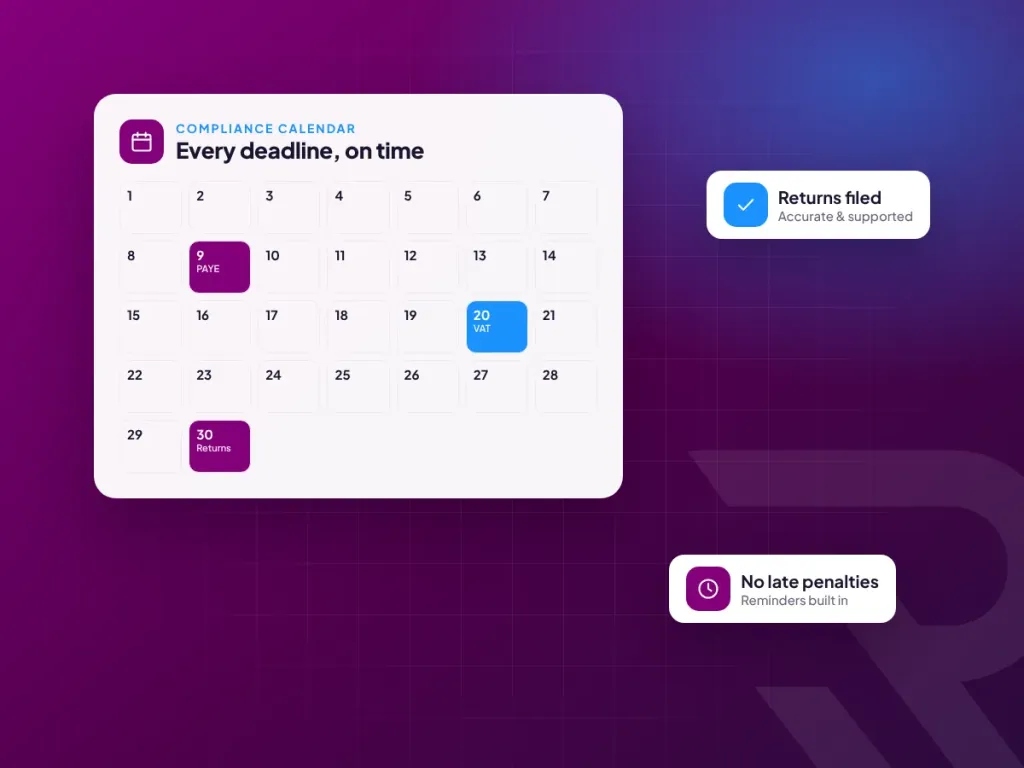 Tax compliance calendar with filing deadlines