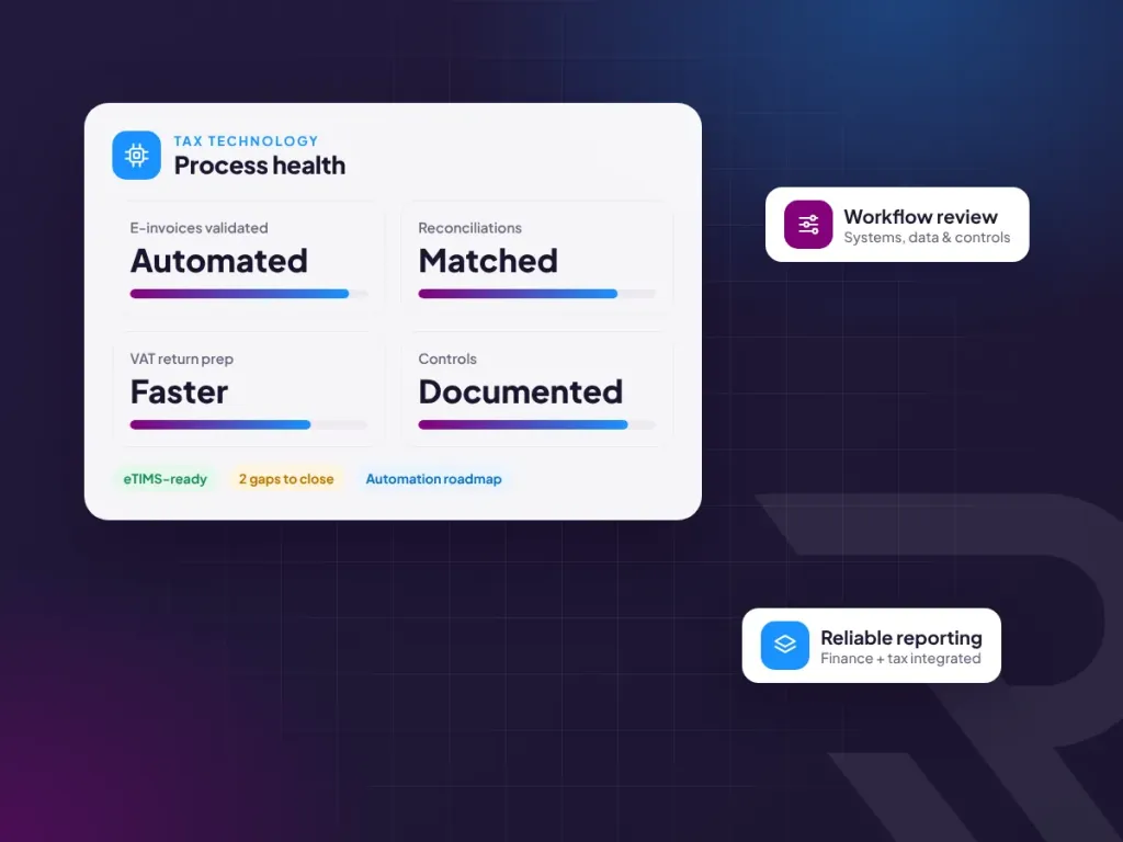 Tax technology process health dashboard